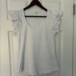 Chico's White Ruffle Sleeveless Scoop Neck Top Size 1 Small